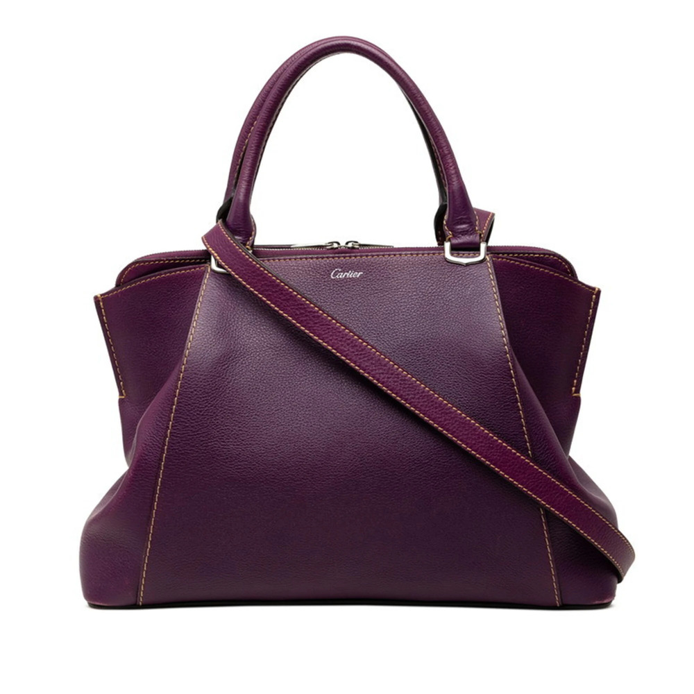 Cartier C de Handbag Shoulder Bag 2WAY Purple Leather Women's CARTIER